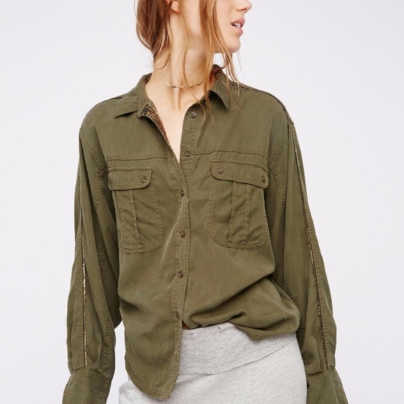 Free People Tops - Free People Off Campus Military Green Button Up